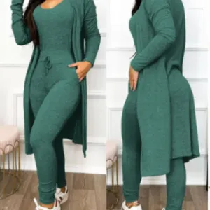 Women's Two Piece Pants Casual Solid Color Suit 2023 Autumn Winter Fashion Drawstring Jumpsuit Long Cardigan Sleeve Coat