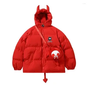 Kvinnors trenchrockar 2023 Hip Hop Parkas Men high street Devil Horns Wing Tail Hooded Padded jackor Tjock varm pufferbubbla unisex