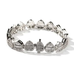 Coração diamante congelado tênis corrente pulseiras homens mulheres moda hip hop pulseira jóias prata correntes de ouro