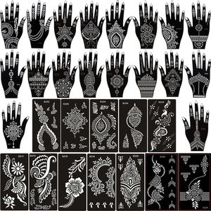 Farba ciała 30 Sheets/Lot Indian arabski zestaw tatuażu henna szablon Tymczasowy szablon tatuażu szablony kwiatowe do farby do ciała 231012