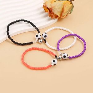 Charm Bracelets Fashion Football Magnetic Heart Couple Bracelet Set For Women Men Handmade Beads Soccer Sport Jewelry Gift Accessories