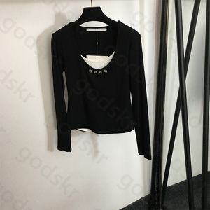 Letter Drill Deep V Sexy Shirt Women Fashion Designer Base Shirt Long Sleeve Blouse Knitwear Clothes