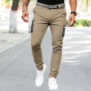 Men's Pants Streetwear Pencil Stylish Zipper Decor Soft Breathable Slim Fit Mid Waist Joggers With Button For Men