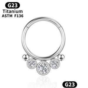 Nosringar Studs Titanium Clicker Piercing Zircon Nose Ring G23 örhängen Tragus septum Helix kroppsmycken Brosket Daith Charming J DHAP2