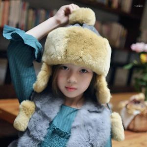 Berretti invernali per bambini in lana lavorata a maglia berretti in pelliccia maschili e femminili ispessiti caldi protettivi per orecchie da principessa cappelli bomber