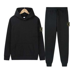 stone jacket island Autumn winter men hoodie trousers Harajuku sportswear brand casual solid color women multi-color hooded sweater set 2 pieces stone-island jacket