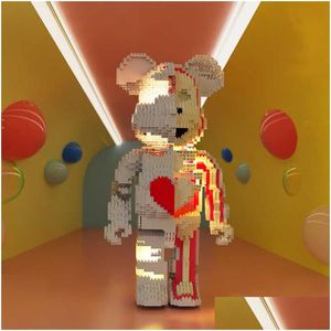 Blocos de blocos 6051 idéias criativas amor urso violento grande bearbrick modelo com luz construção tijolo brinquedos crianças natal aniversário brinquedos dhad9