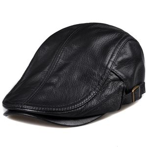 Berets Outdoor Unisex Genuine Leather Duckbill Boina Thin Berets Hats For Men/Women Leisure Black/Brown 54-61cm Fitted Cabbie Bonnet 231013