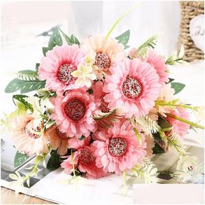 Decorative Flowers Agra Sun Flower Gerbera Home Decor 7 Heads The Gifts For A Wedding Mothers Day Fake Bouquet Dhqlc