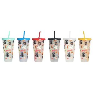 Creative Drinkware Cold Color-changing Plastic Cups Halloween Decoration Juice Cup With Lid and Straw