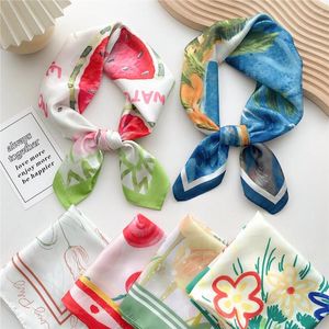 Lenços 2023 flores impressão lenço quadrado mulheres cabeça envoltórios feminino xale moda neckerchief verão seda senhora pescoço hijabs foulard bandana