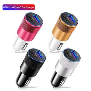 Dual Port PD 15W QC3.0 Snabbladdare 3.1A USB Typ C USB-C Car Charger Mobiltelefon 20W Adapter för iPhone 15 14 13 12 11 Pro Max Samsung Plus iPad Mini med OPP-väska ny