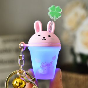 Cartoon Pvc With Light Frosted Rabbit Milk Tea Cup Keychain Small Gift Wholesale