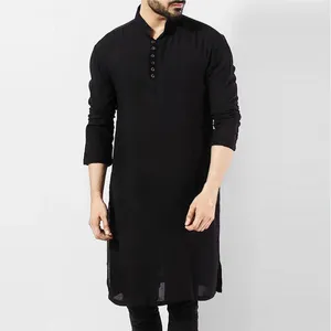 Ethnic Clothing Muslim Robes Men Casual Cotton Long Sleeve Solid Color Jubba Thobe Kaftan Arabic Islamic Pakistani Shirt Plus Size 5XL