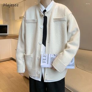 Maglioni da uomo Cardigan da uomo monopetto solido senza colletto autunno tutto-fiammifero pieghettato caldo casual sciolto semplice adolescenti stile coreano