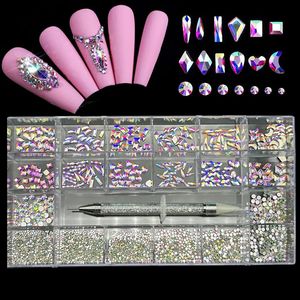 Nail Art Dekorationen 2800 Stück AB Glas Kristall Diamant Flach S Dekoration 21 Gitter Box Nägel Zubehör Set mit 1 Pick Up Pen 231012