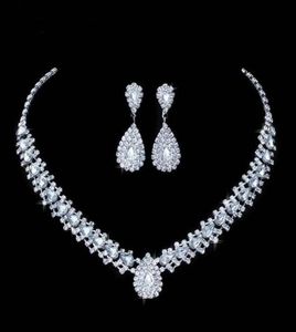 Luxurious Wedding Jewelry Sets for Bridal Bridesmaid Jewelery Drop Earring Necklace Set Austria Crystal Whole Gift50763335879576