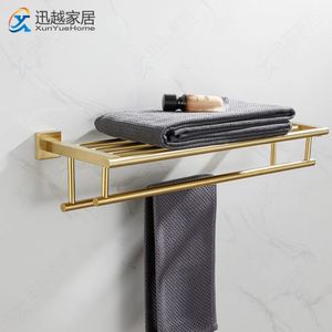 Towel Racks Bath Towel Holder Rack Brushed Gold Double Hanger Golden Toilet Storage Shelves 304 Stainless Steel el Bathroom Accessories 231012