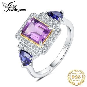 Anéis de casamento jóias chegada luxo vintage 23ct esmeralda corte genuíno ametista 925 prata esterlina halo declaração anel para mulher 231012