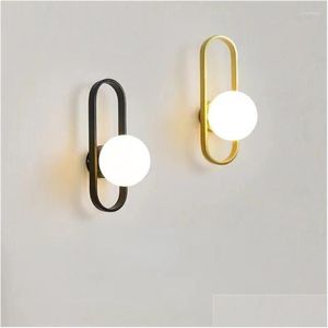 Wall Lamp Wall Lamp Bedroom Bedside Led E27 Sconce Nordic Minimalist Modern Staircase Walkway Living Room Background Glass Home Garden Dhjbn