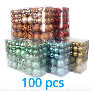 Decorações de Natal Bola de Natal 3-6cm Conjunto de 100 Pvc Caixa Brilhante Matte Pó Bola Oca Decorações de Árvore de Natal Bola Colorida 231013