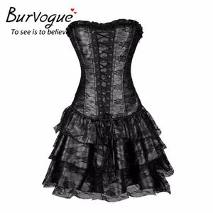 Sexy Steampunk Corsets and Bustiers Burlesque Gothic Lace Steampunk Corset Dress Plus Size Costume Floral Bustier Dress2474