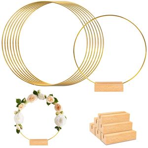 Decorações de Natal 5pcs 30cm Metal Floral Hoop com base de madeira para DIY Wedding Grinalda Decoração de mesa Natal Home Wall Pendurado Artesanato 231013