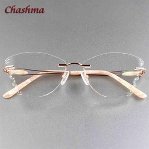 Rhinestone Titanyum Çerçeve Şeffaf Lens Rimless Gözlükler Hafif Çerçeve Kadın Gradyan Cam Reçete Mezuniyet Gözlükleri 2103174F