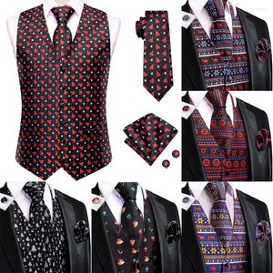 Coletes masculinos Hi-Tie Christma Silk Vest Tie Preto Vermelho Branco Vestido de Negócios Slim Sem Mangas Jaqueta 4 PC Lenço Cufflink Terno Colete