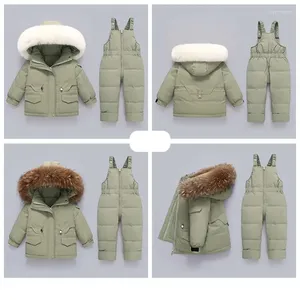 Piumino Cappotto Abbigliamento invernale per bambini Set 2023-30 gradi Giacca in anatra Tuta Baby Boy Parka Pelliccia Ragazza Bambino Spessa calda tuta da neve complessiva