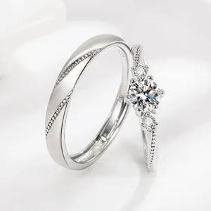 Anéis de casamento 2 unidades/conjuntos geométrico amor coroa zircão emparelhado para casal promessa conjunto de anel de correspondência designer sênior jóias
