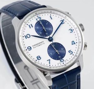 IWC 포르투갈어 IW371446 AAAAA 5A 품질 슈퍼 클론 시계 40.9mm MENS 자동 크로노 그래프 7750 기계식 운동 선물 박스 가죽 밴드 01