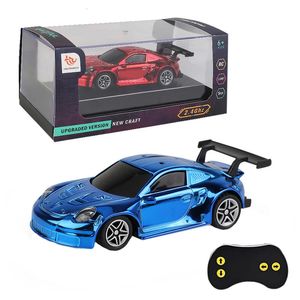 Electric RC Car Mini Rc 1 43 Gold Plated With Lights 2 4G High Speed Pocket Remote Control USB charging Model Toys For Children 231013