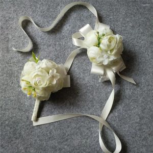 Fiori decorativi Sposo Uomo Boutonniere Sposa Donna Corsage da polso Mano artificiale Accessori per fiori da sposa Decorazione per abiti da ballo