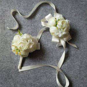 Dekorative Blumen Bräutigam Mann Boutonniere Braut Frauen Handgelenk Corsage Künstliche Hand Hochzeit Blumen Zubehör Abschlussball Party Anzug Dekoration