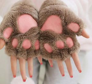 Five Fingers Gloves Women Cute Cat Claw Paw Plush Mittens Warm Soft Short Fingerless Fluffy Bear Costume Half Finger Party Gift 231012