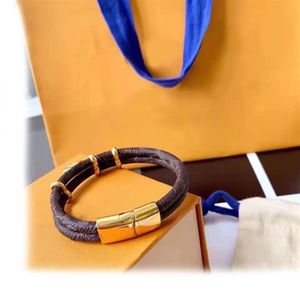 Märke lyxiga smycken dubbel läder rep kvinnlig manlig designer läder armband high-end elegant mode presentbälte box229e