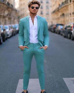 Men's Suits 2Pcs Teal Jacket Pants For Wedding Notched Lapel Custom Made Slim Fit Tailored Party Wear Male Blazer