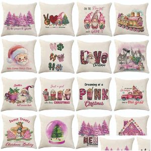 Almofada Casepillow Caso Rosa Natal Almofada Ers Árvore de Natal Floco de Neve Linho 18 X Polegada Almofada Er Fronha para Sofá Cama Home Gard Dhwoh