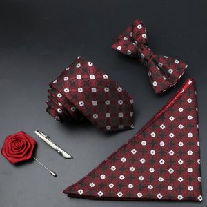Bow Ties Floral Poots Men's Tie Set Polyester Jacquard Woven Slits Bowtie Suit Vintage Red Blue For Boom Business Wedding Party 231012