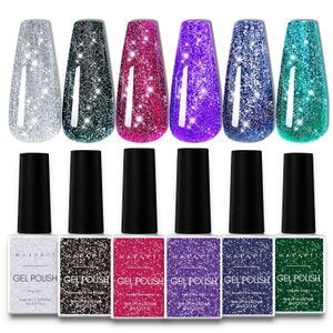 Nail Polish Makartt Glitter Gel Kit 8ML 6PCs Disco Super Diamond Reflective UV Black Silver Shimmer Manicure DIY 231012