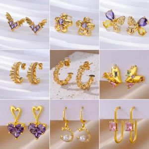 Creolen Mode Herz Schmetterling Für Frauen Edelstahl Gold Farbe Blume Zirkon Schmuck Einfache Party Geschenk