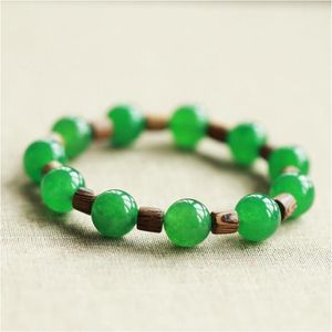 Drop Green Jades Stone Round Bead Bracelet Single Lap Buddha Beads Hand String Wood Bangles Woman Fashion Jewelry Beaded Strands2579