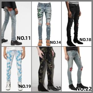 purple jeans designer jeans mens jeans men Knee Skinny Straight Size 28-40 Motorcycle Trendy Long Straight Hole High Street denim wholesale 2 pieces 1 Q3mP#