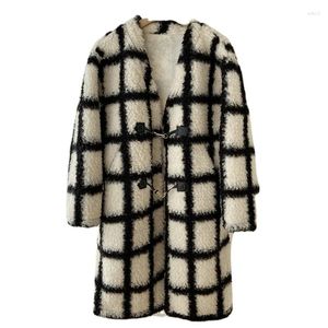 Treliça de pele feminina longo casaco de lã feminino inverno falso jaqueta teddy feminino 2023 em outerwear senhoras pelúcia fofo peludo