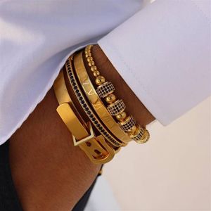 4 pz Set Uomini Acciaio Al Titanio Numeri Romani Bracciale A Ferro di Cavallo Fibbia Braccialetti Pulseira Bileklik Gioielli Fatti A Mano di Lusso Regalo Valenti3077