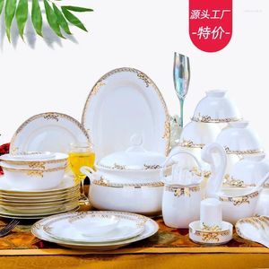 Servis uppsättningar av bordsuppsättning 60 PC Bone Porcelain Jingdezhen Ceramic Promotion Present Bowl Plate