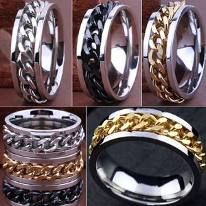 30pcs High Quality Comfort Fit Men's SPIN Chain Stainless steel Rings Whole Jewelry Job Lots308V