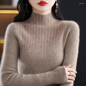 Kadın Sweaters Merino Yün Sondaj Kazak Moda Örgü İnce Külot Kadın Yarım Yüksek Yakalı Dip Gömlek Sonbahar/Wint