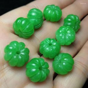 Luźne kamienie szlachetne 10 13 mm klasa A Myanmar jadeite zielone jadeźne koraliki dyniowe do biżuterii Making DIY String Bransoletka z koraliki Urok